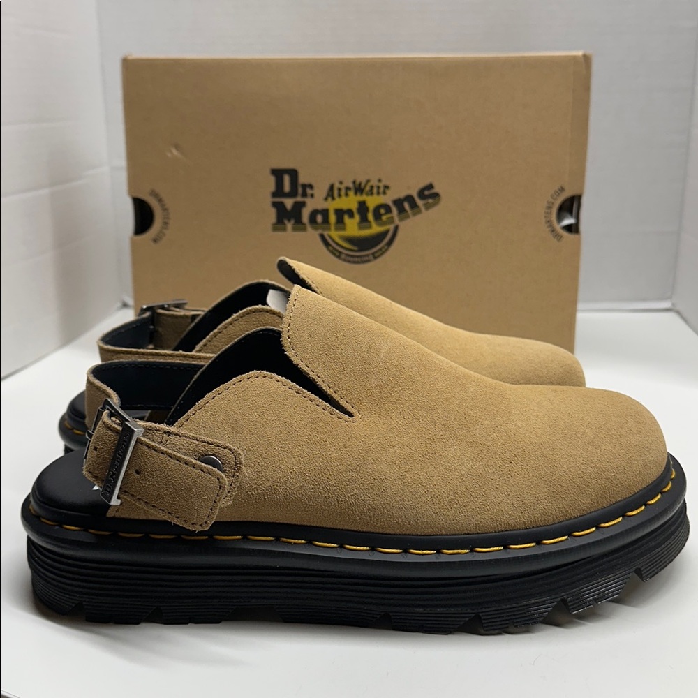 Doc Martens Zebzag Suede Platform Mules Shoes Savannah Tan NEW Women's Size 11 - Picture 6 of 12